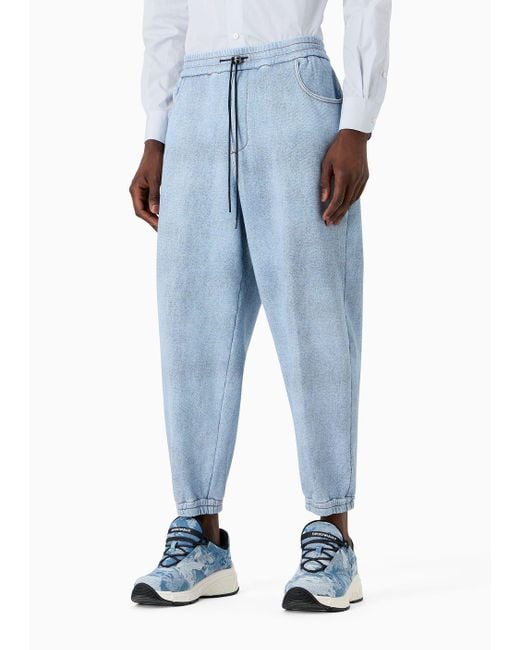 Pantaloni Con Coulisse E Fondo Elastico In Jersey Stampato Effetto Denim di Emporio Armani in Blue da Uomo
