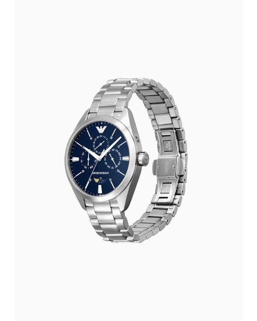 Emporio Armani Blue Three-hand Moonphase Stainless Steel Watch for men