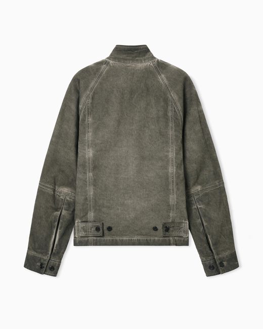 Emporio Armani Green Garment-Dyed, Dirty-Wash Stretch-Denim Jacket for men