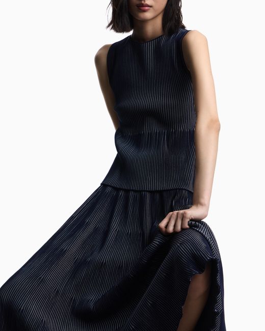 Emporio Armani Blue Long, Ribbed-Effect Skirt
