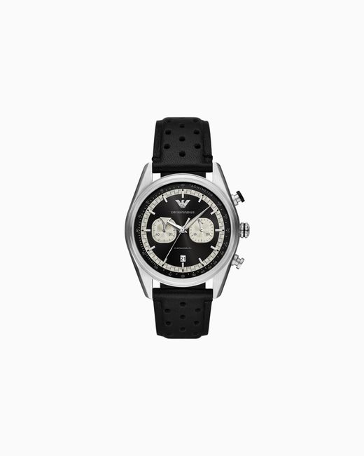 Reloj Con Cronógrafo De Piel Negra Emporio Armani de hombre de color Black