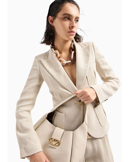 Emporio Armani White Single-breasted Jacket In A Linen-blend Armure Crêpe