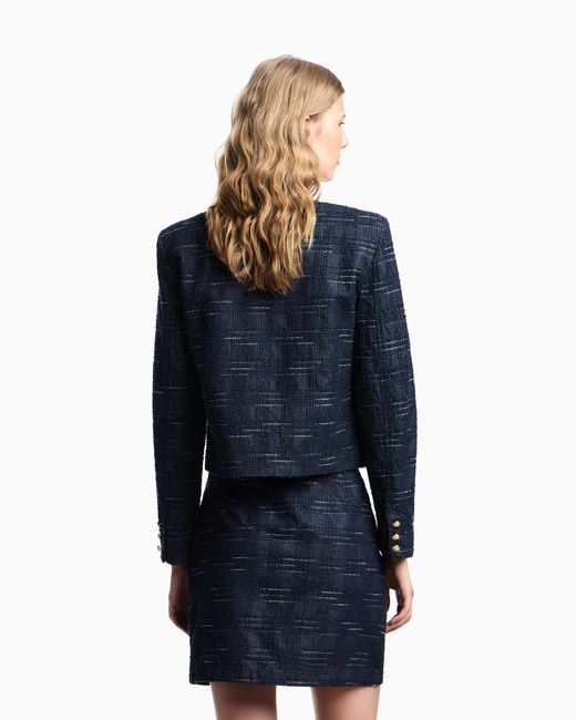 Emporio Armani Blue Jacquard Denim Skirt With Check Motif