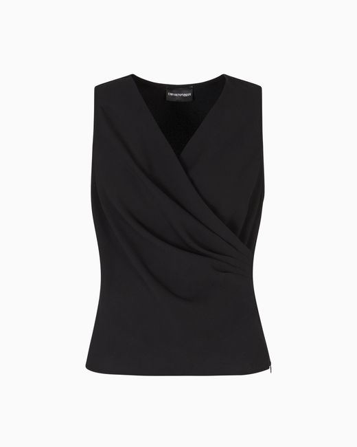 Emporio Armani Black Top Mit Drapierung Aus Fließendem Crêpe