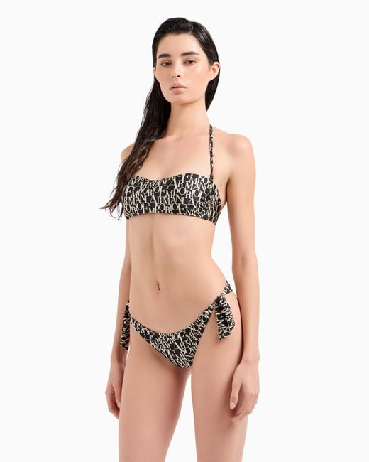 Emporio Armani Metallic Logomania Print Padded Bandeau Bikini
