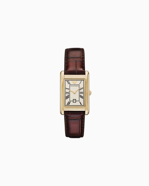Emporio Armani White Two-Hand Date Leather Watch for men