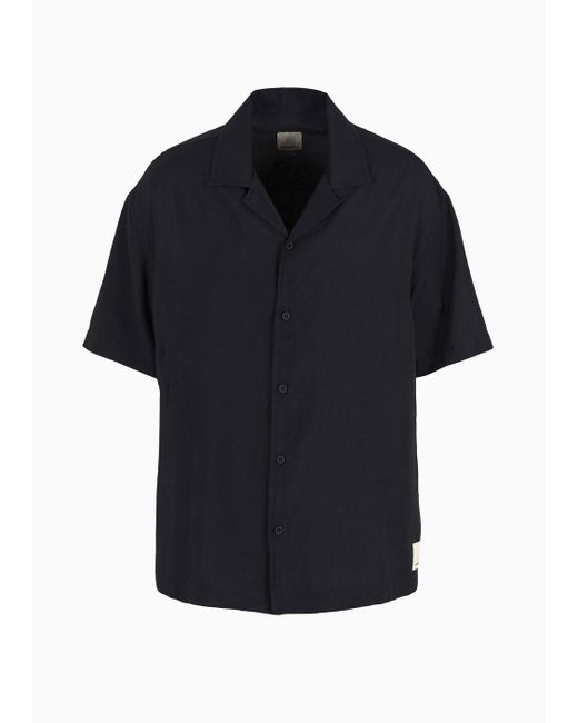 Emporio Armani Blue Sustainability Values Capsule Collection Recycled Modal Short-sleeved Shirt With Embroidery for men