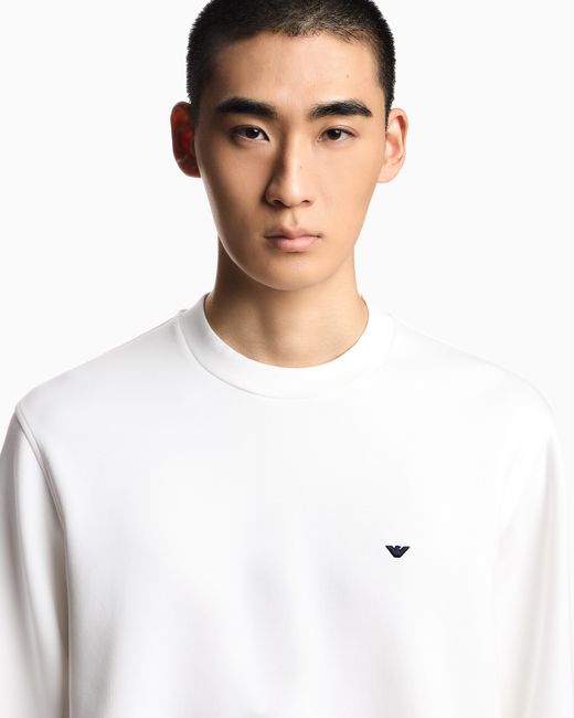 Emporio Armani White Double Jersey Sweatshirt With Micro Eagle Embroidery for men