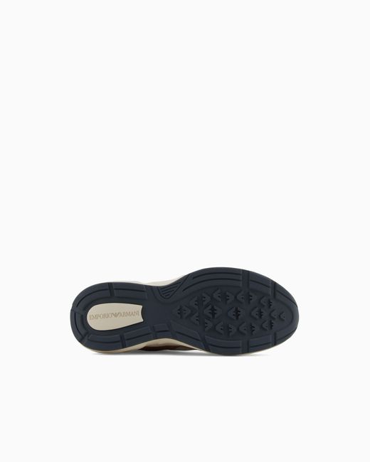 Emporio Armani White Mesh Sneakers With Suede Details And An Eagle Logo