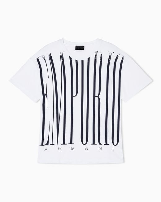Emporio Armani White Lightweight Jersey T-Shirt With Oversized Emporio Lettering
