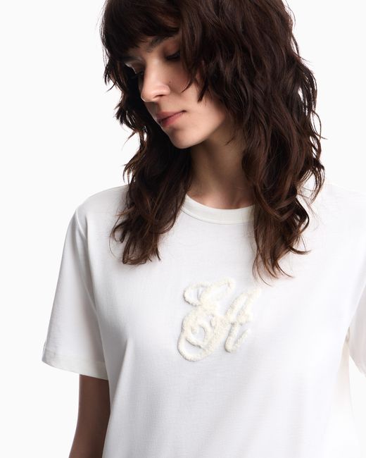 Emporio Armani White Supima Jersey T-Shirt With Signature Capsule Logo Embroidery