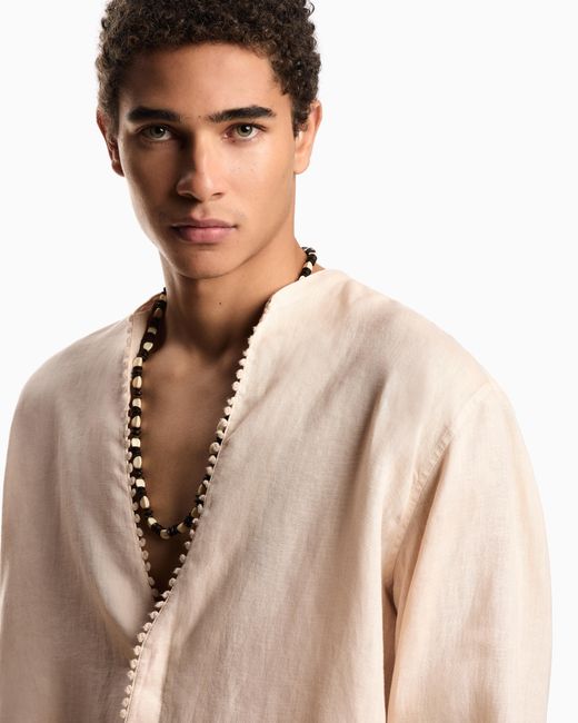 Emporio Armani Natural Garment-Dyed Pure Linen Shirt for men
