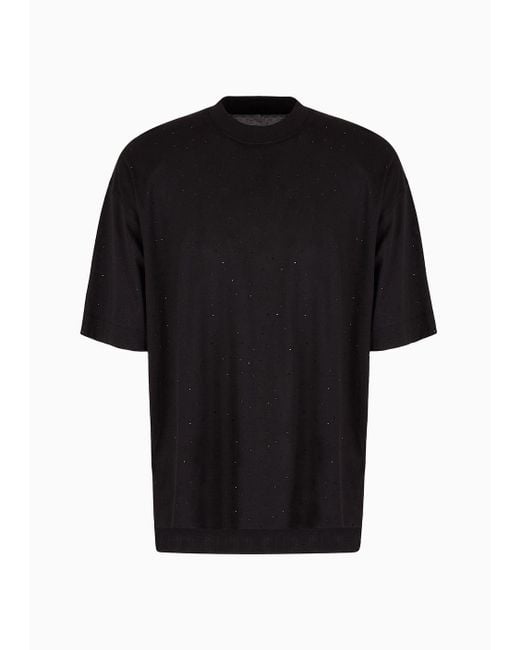 Emporio Armani Black Asv Clubwear Oversize T-shirt In Lyocell-blend Jersey With Rhinestones for men