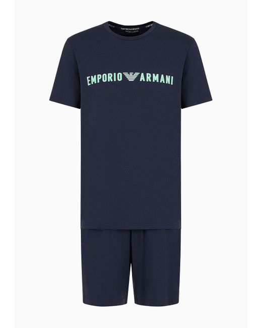 Emporio Armani Blue Asv Megalogo Organic-cotton Comfort-fit Pyjamas for men