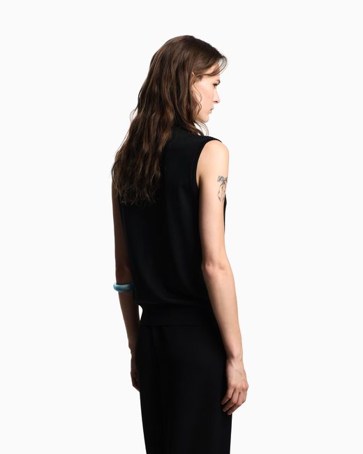 Top De Cuello Alto De Punto Jersey De Lana Virgen Con Microstrass Emporio Armani de color Blue