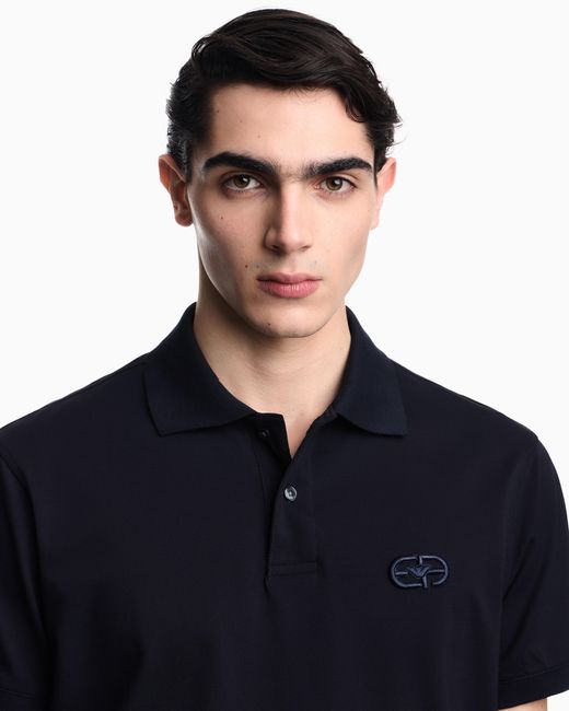 Emporio Armani Blue Jersey Polo Shirt With Embossed Ea Logo Embroidery for men
