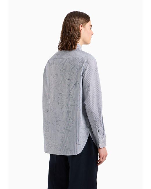 Emporio Armani Hemd Mit Grandad-kragen, Gefertigt Aus Gestreifter Baumwolle Mit Palmen-print in Blue für Herren