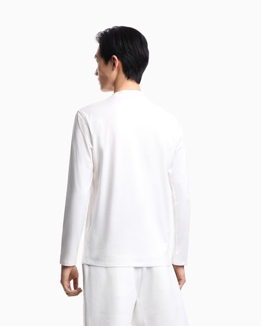 Emporio Armani White Slim-Fit Pima Jersey Jumper With Printed Logo for men
