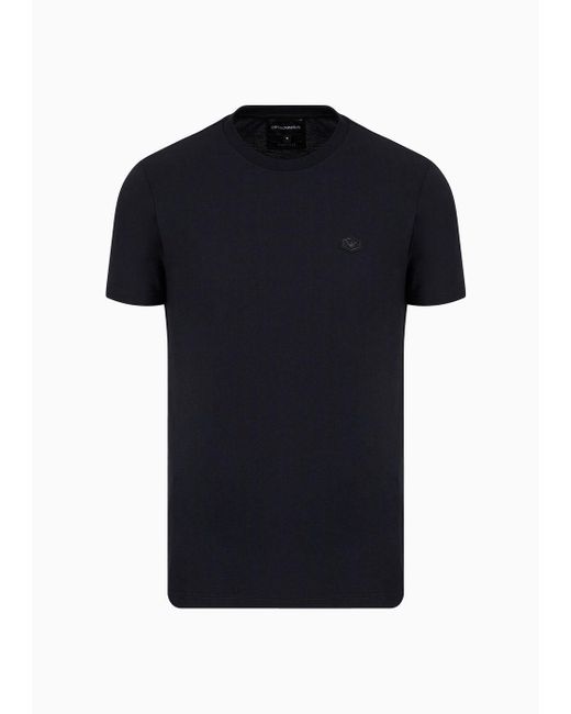 Emporio Armani Blue Supima Jersey T-shirt With Micro Logo Patch for men