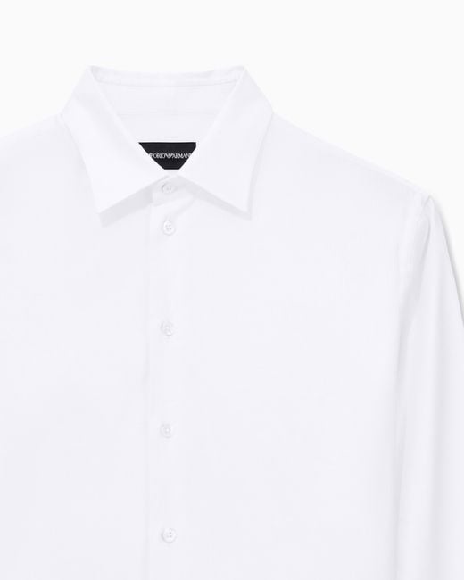 Emporio Armani White Cotton Dress Shirt With Long Sleeves And Pointed Collar for men