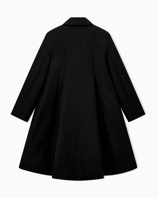 Emporio Armani Black Mixed Wool Twill Coat With Front Zip And Pointed Collar