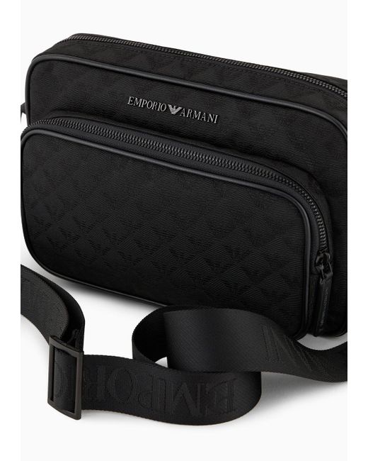 Emporio Armani Black Nylon Shoulder Bag With All-over Jacquard Eagle for men
