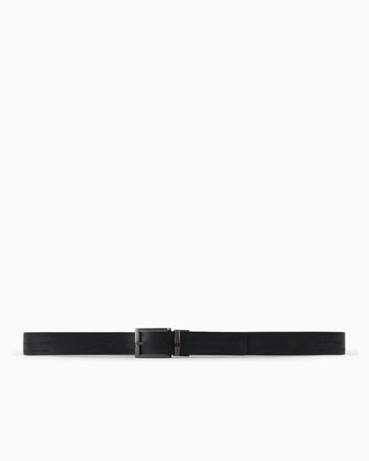 Emporio Armani White Reversible Leather Belt With All-Over Embossed Lettering for men