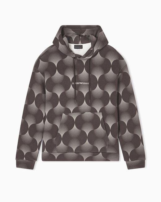 Emporio Armani Gray Op-Art Print Jersey Hooded Sweatshirt for men