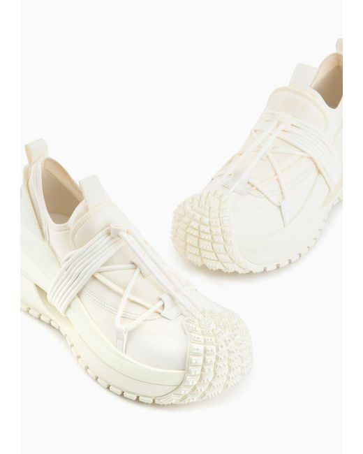 Sneakers In Nylon Con Dettagli Scuba E Coulisse di Emporio Armani in White da Uomo