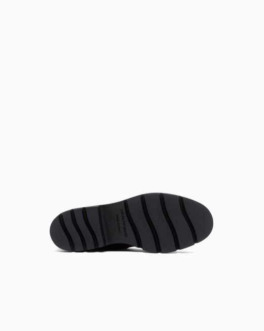 Emporio Armani Black Suede Lace-Up Boots With A Decorative Buckle Strap