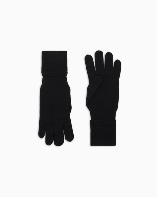 Guantes En Punto De Lana Con Logotipo De La Firma Ea Bordado Emporio Armani de color Black