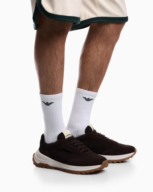 Emporio Armani White Eagle Club Capsule Collection Suede Sneakers for men