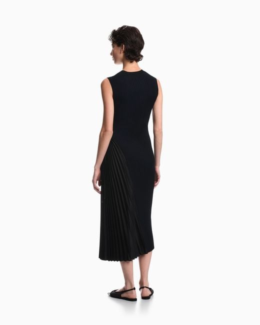 Emporio Armani Blue Long Viscose Dress With Pleated Side Insert And Drawstring