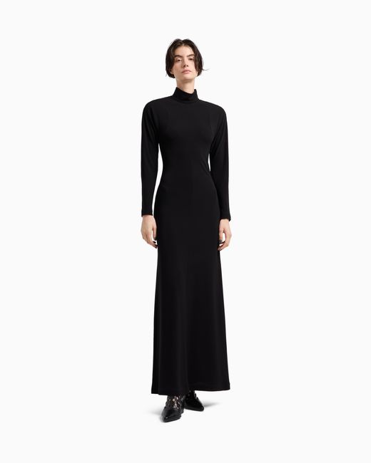 Emporio Armani Black Asv Polygon Capsule Collection Viscose Crêpe Interlock Long Dress