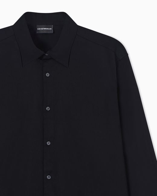 Emporio Armani Blue Stretch Pima Cotton Shirt for men