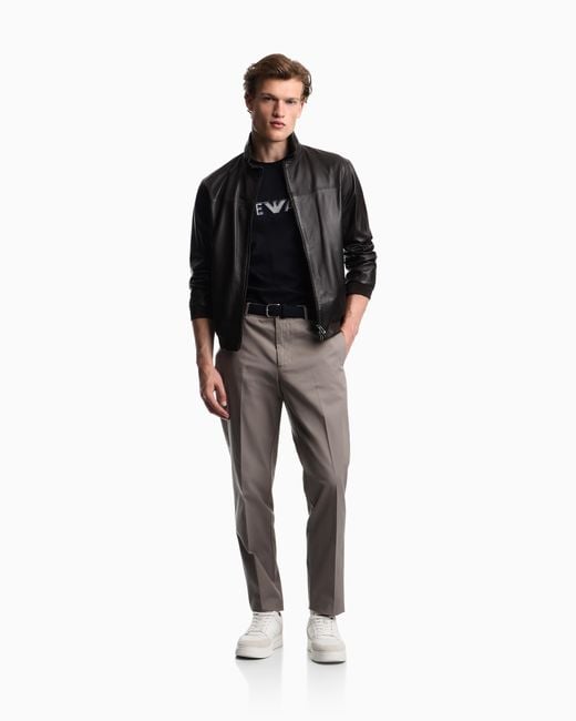 Emporio Armani Blue Heavy Jersey T-Shirt With Metal Logo Embroidery for men