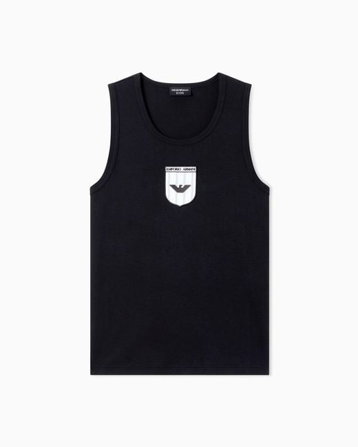 Emporio Armani Black Icon Interlock Jersey Tank Top With Embroidery for men