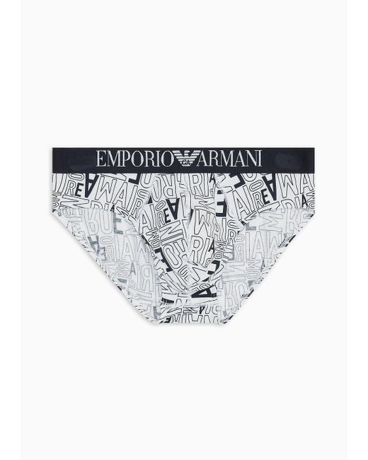 Emporio Armani White Briefs With Bold All-over Logo Print for men