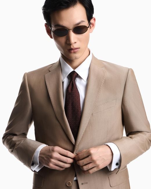 Emporio Armani Natural Single-Breasted Poplin Suit With A Solaro Effect for men