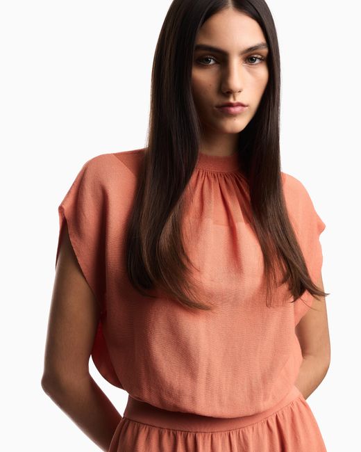 Emporio Armani Orange Link-Stitch Lyocell-Blend Dress With Yoke