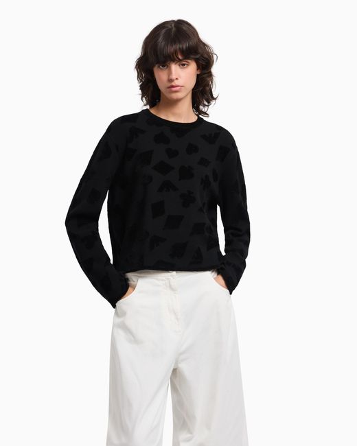 Emporio Armani Black Chenille-Pullover Aus Jacquard-Stoff Mit Muster