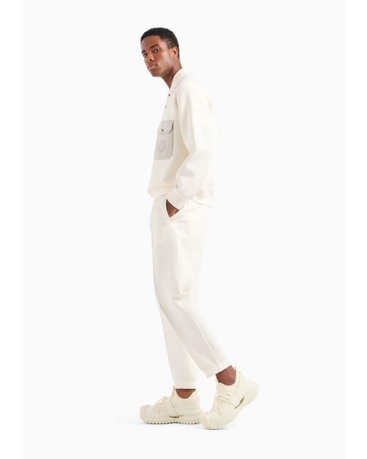 Pantalones Con Pliegues Y Bajo Elástico En Punto Doble Emporio Armani de hombre de color White