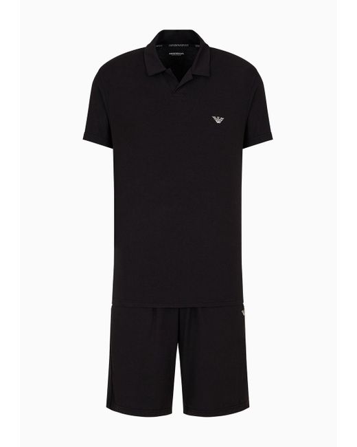 Emporio Armani Black Cosy Modal Fitted Pyjamas With Bermuda Shorts for men
