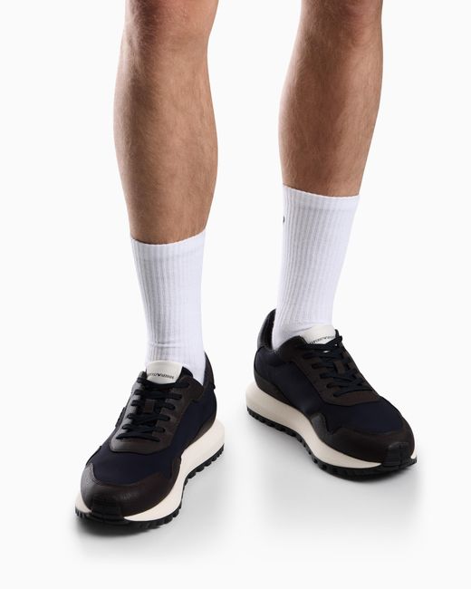 Emporio Armani White Recycled Nylon Sneakers With Regenerated Saffiano Details for men