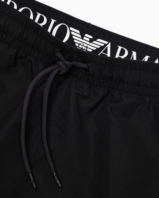 Emporio Armani Black Asv Logoband Recycled Fabric Swim Shorts for men