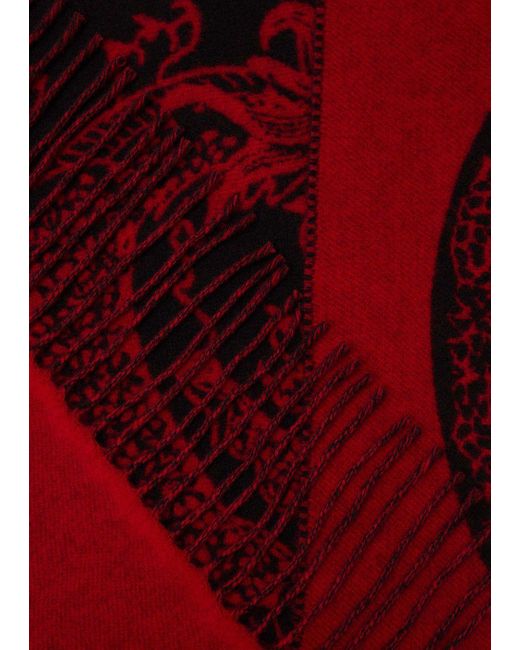 Emporio Armani Red Schal Aus Schurwolle Mit Drachen In Jacquard-verarbeitung