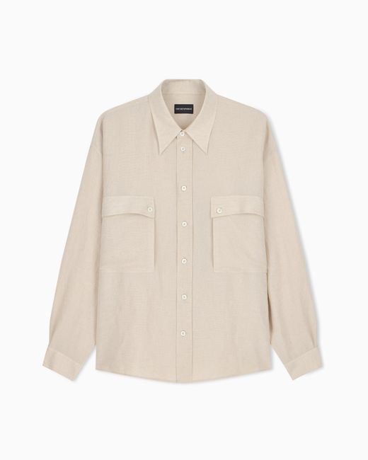 Emporio Armani Natural Denim-Effect Linen-Blend Shirt for men