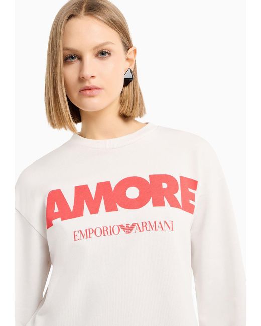 Emporio Armani White Asv Amore Printed Organic Jersey Sweatshirt