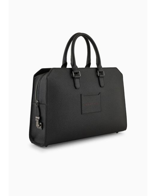 Emporio Armani Black Business Bag In Tumbled Leather for men