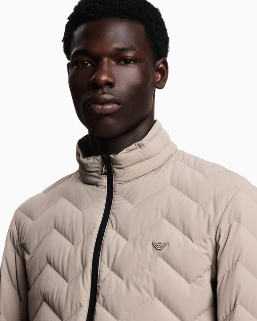 Emporio Armani Natural Nylon Down Jacket With Zip And Chevron Quilting Essential for men